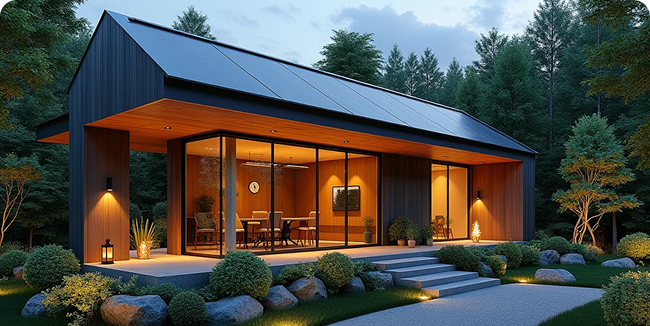 Modern home surrounded by trees